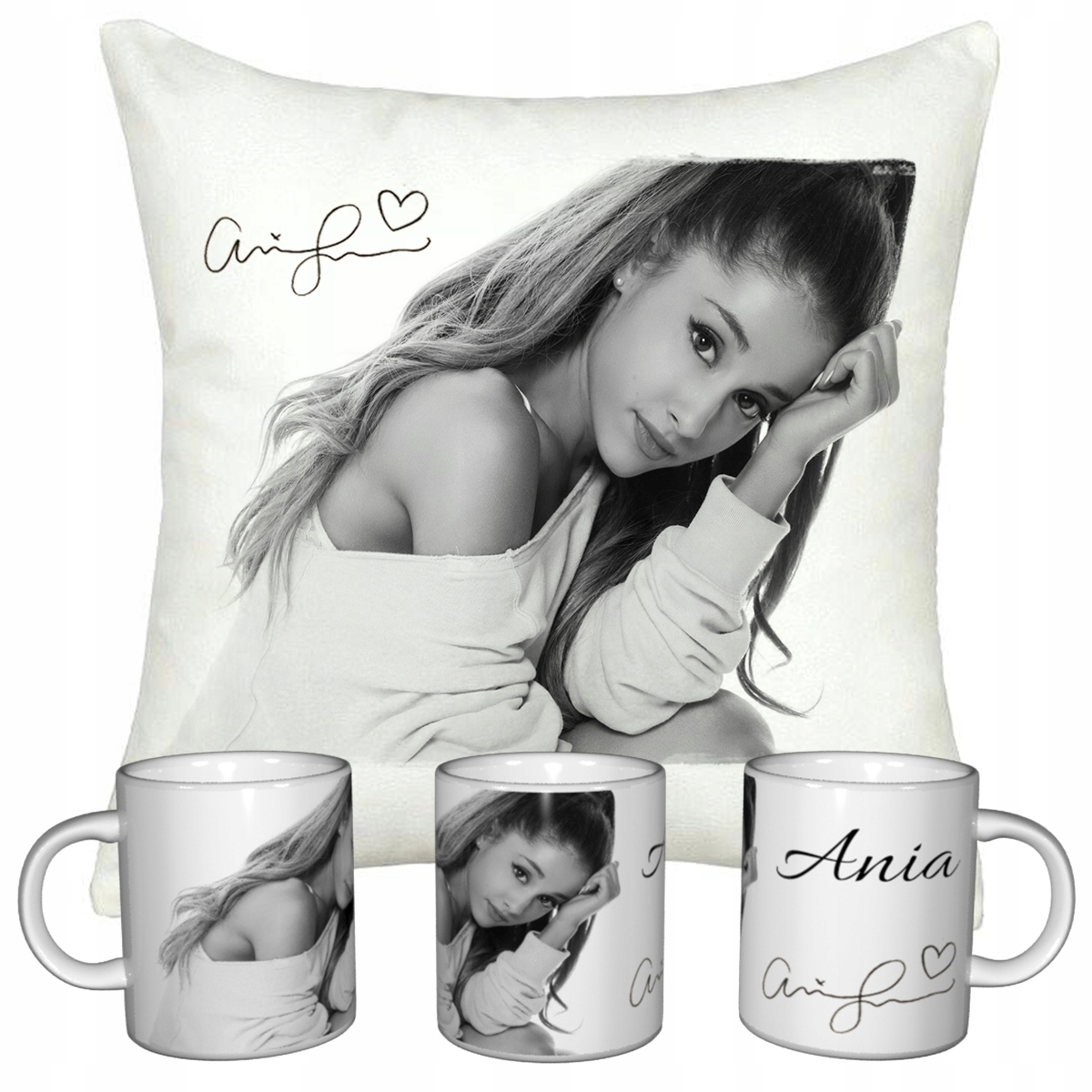 ZESTAW ARIANA GRANDE KUBEK + PODUSZKA + IMIE