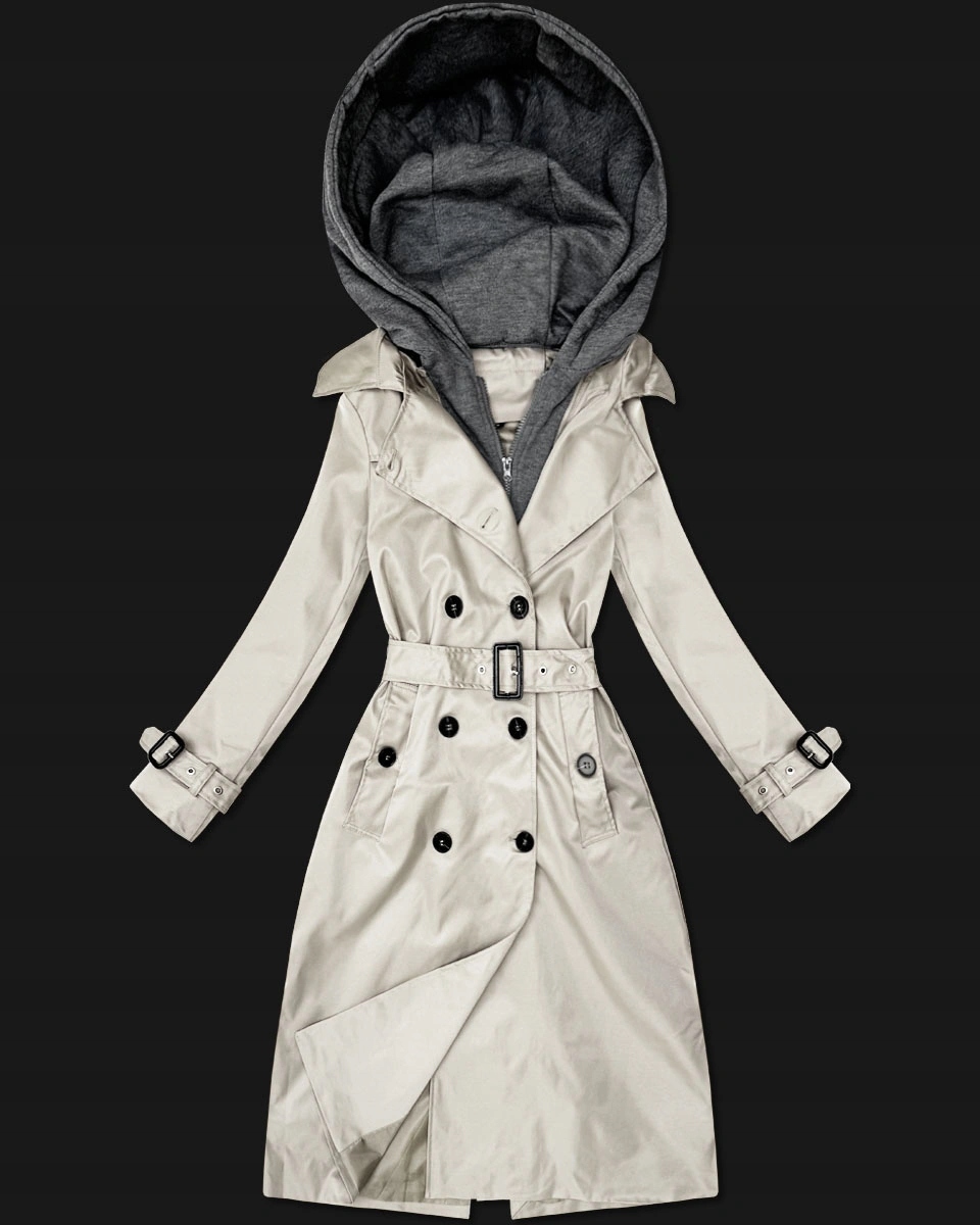 Tenký Kabát Kapuce T2-2252# J. Béžová XXL (44)