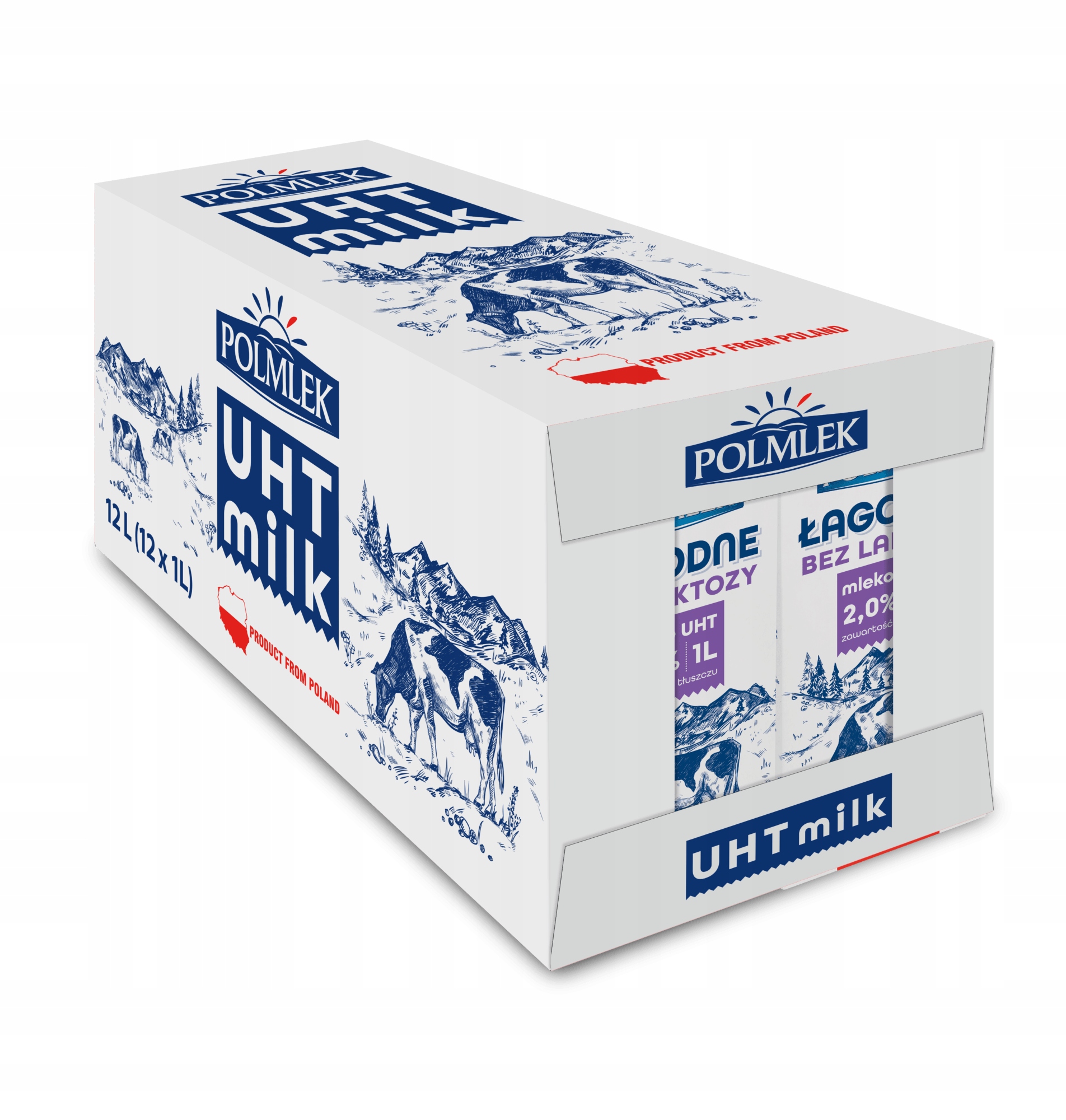 Levně Jemné mléko bez laktózy Uht 12 x 1 l Polmlek 2% karton