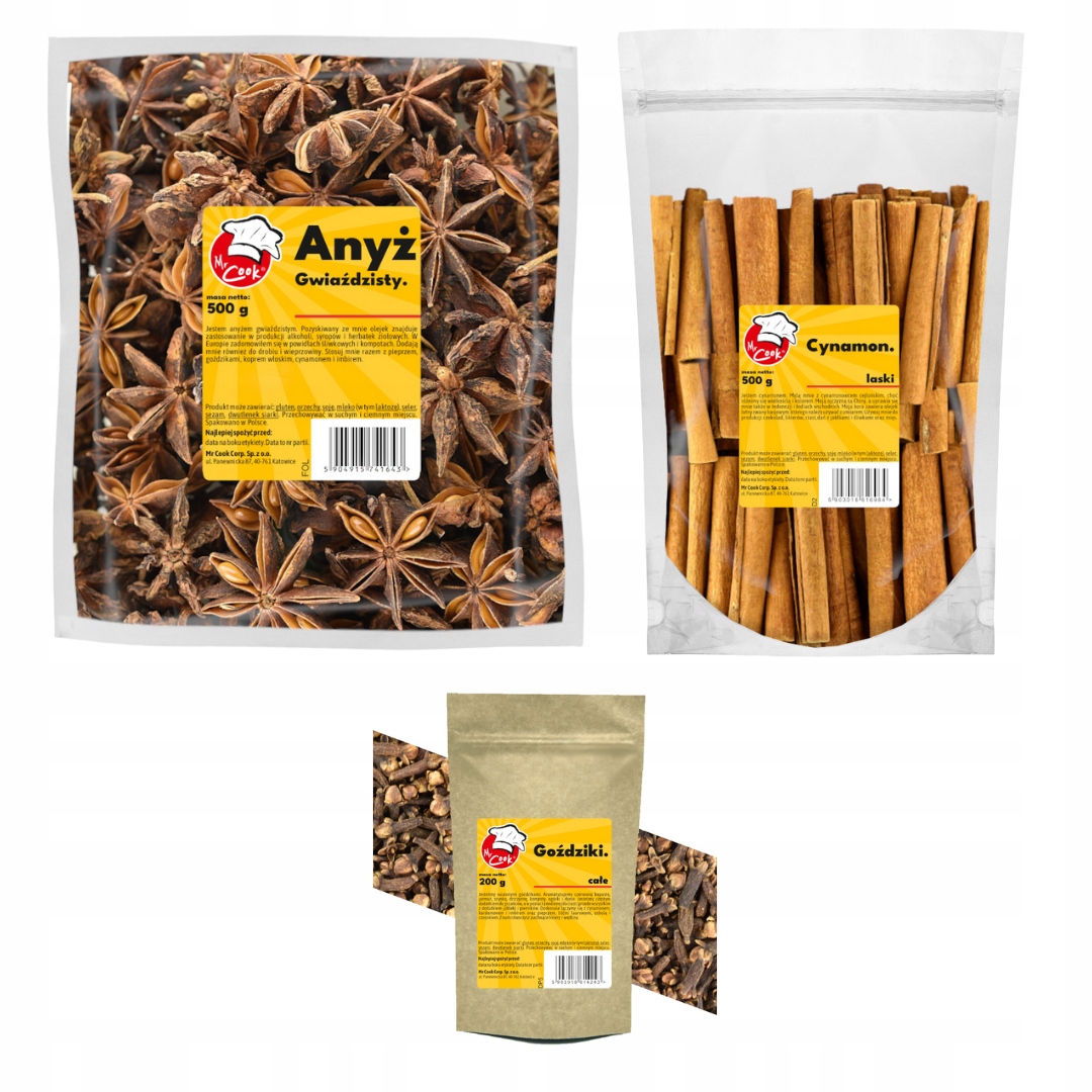 Anyż Gwiaździsty 500g, Cynamon Laski 500g, Goździki 200g #Zestaw #Grzaniec