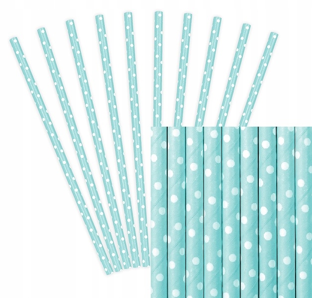 SŁOMKI papierowe NIEBIESKIE BIAŁE GROSZKI