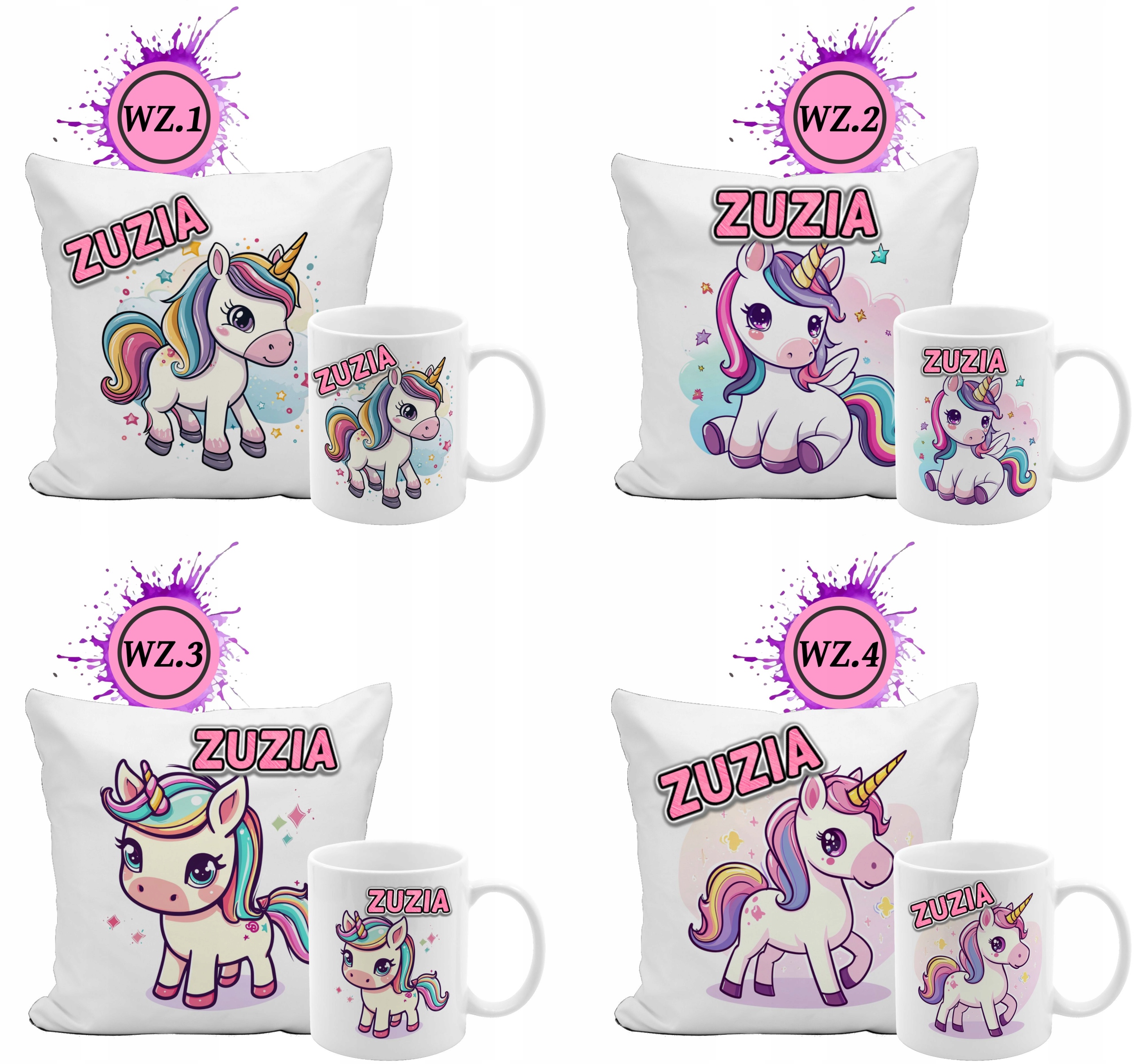 Zestaw kubek poduszka Unicorn, Jednorożec + dowolne imię tekst na prezent Marka inna