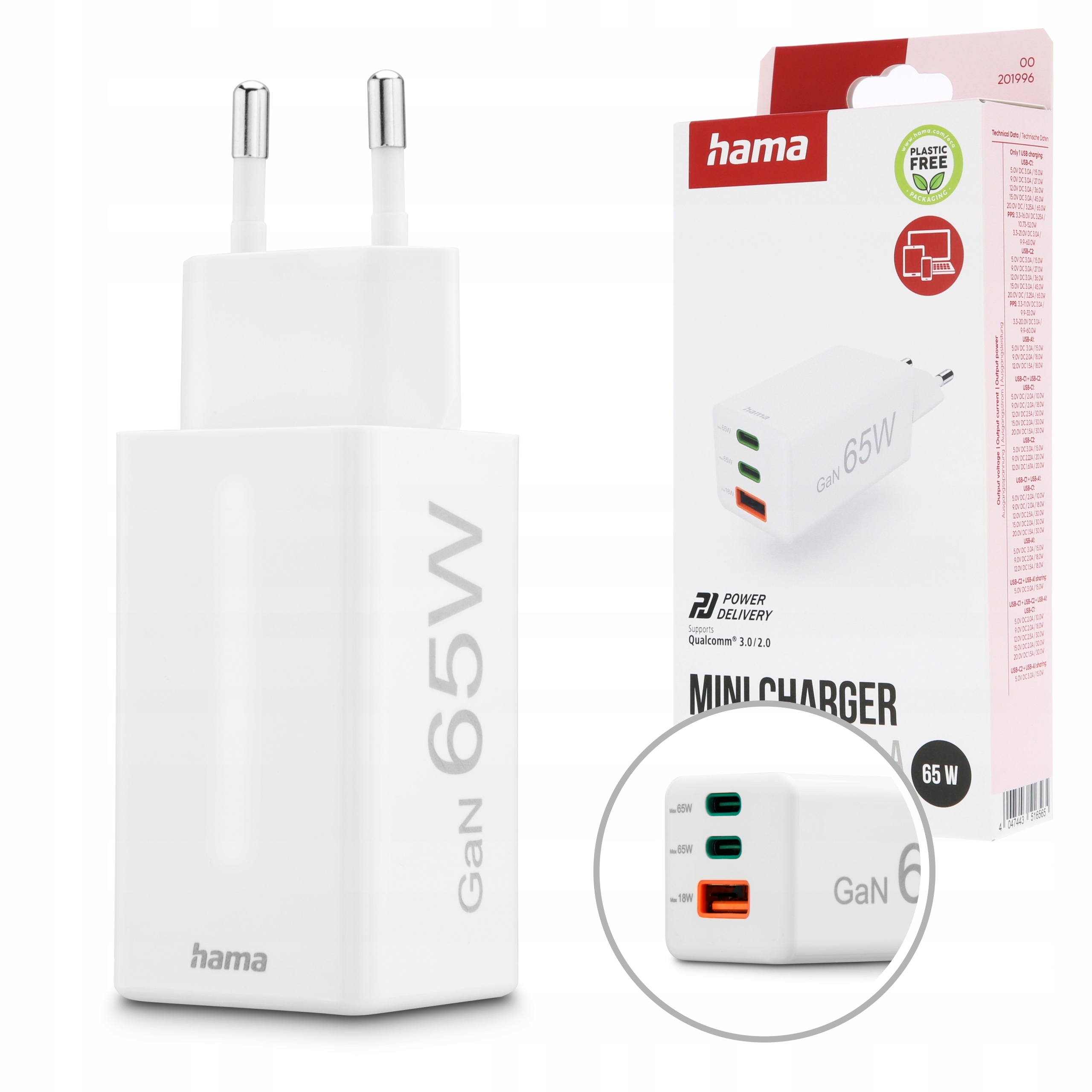 Hama Ładowarka Sieciowa 65W szybka 2x Usb-C 1xUsb-A telefon tablet smartfon