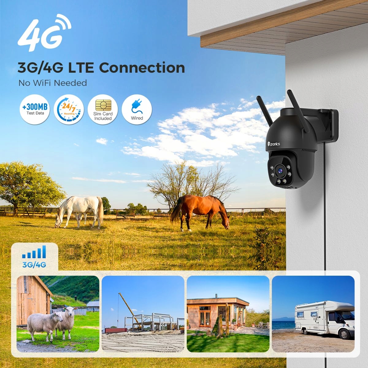 CTRONICS Kamera Zewnętrzna 3G/4G LTE PTZ 355°/90° SIM Karta Nocna Wizja — miniatura 2