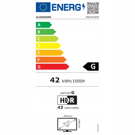 Dell AW3423DW 34 " LCD Qhd 3440 x 1440 21:9 0,1 ms 1000 cd/