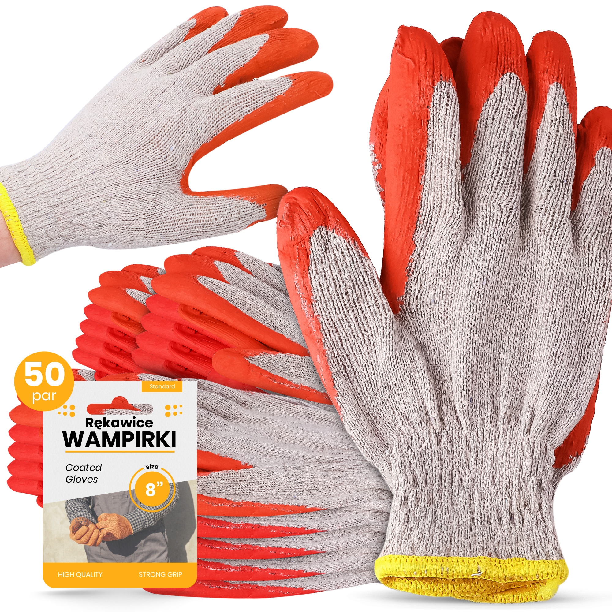 50x RĘKAWICE ROBOCZE WAMPIRKI Rękawiczki Ochronne Ogrodowe Budowlane MOC WN