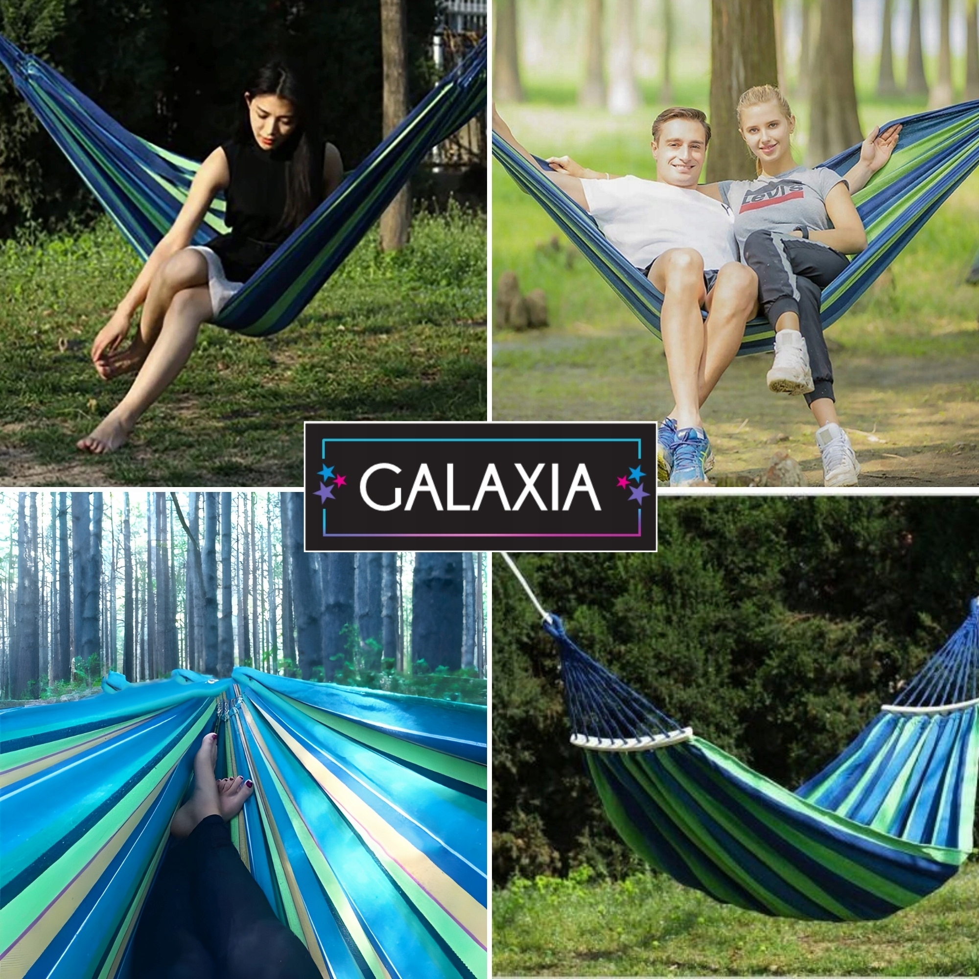 HAMAK OGRODOWY Z DRĄŻKIEM DO LEŻENIA LEŻANKA MOCNY TURYSTYCZNY ZESTAW XXL Długość całkowita 260 cm