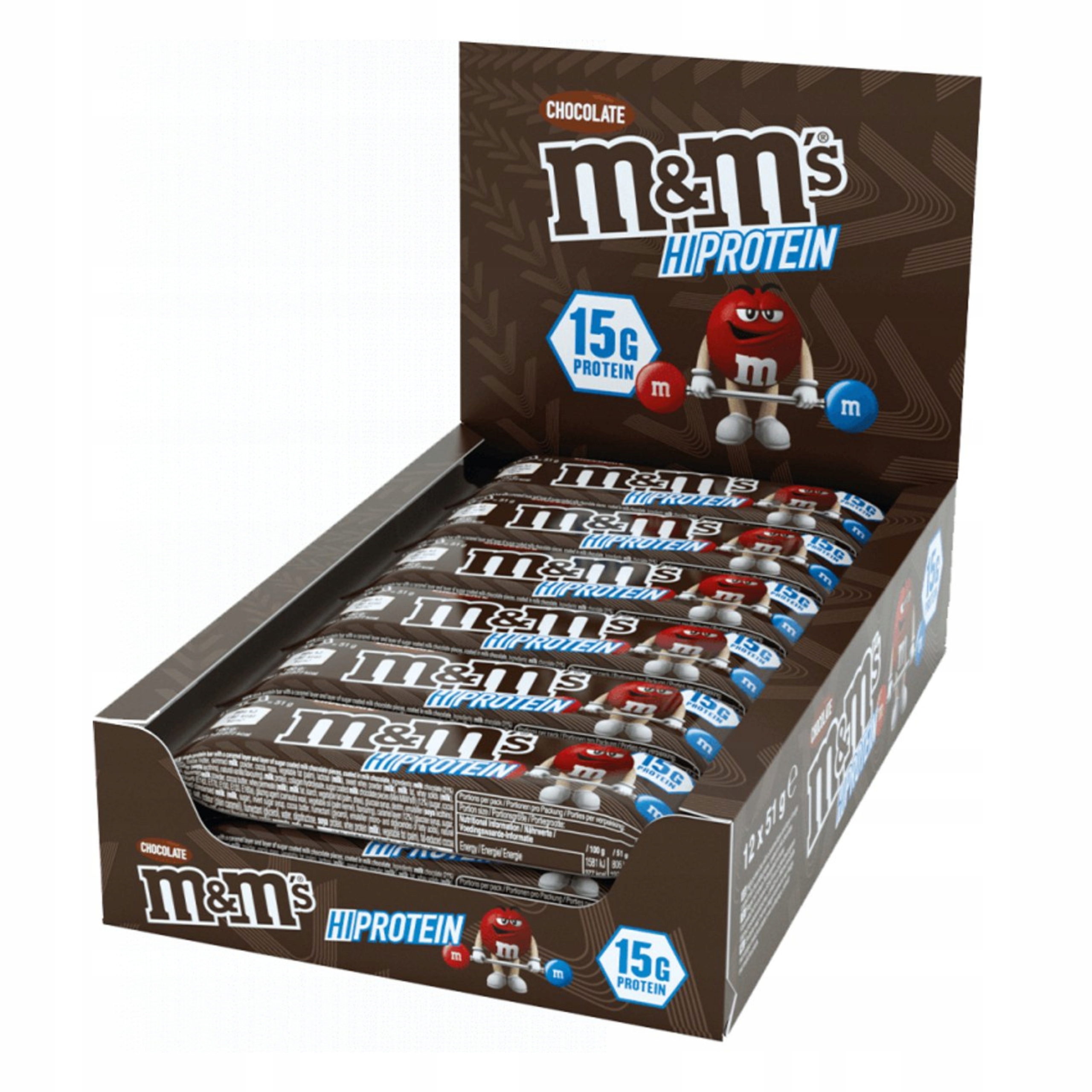 Proteinová Tyčinka Doplněk Stravy M&M's HIProtein 12 Ks Čokoláda Karamel Svačinka