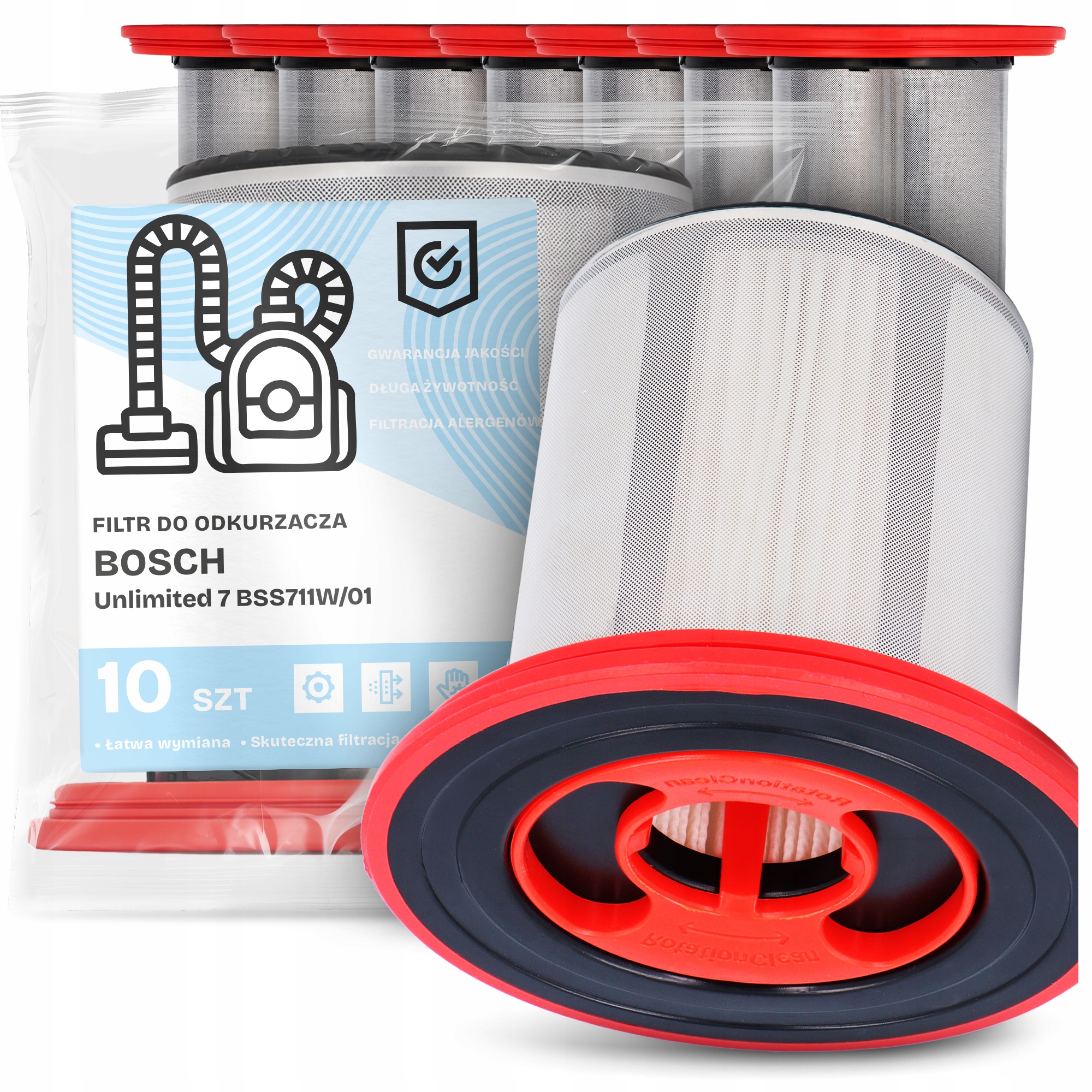 10 x Vzduchový Filtr pro Vysavač Bosch Unlimited 7 BSS711W/01 Hepa Em-w