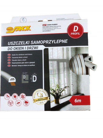 Uszczelka samoprzylepna do okien drzwi D BIAŁA 6m Stan opakowania oryginalne