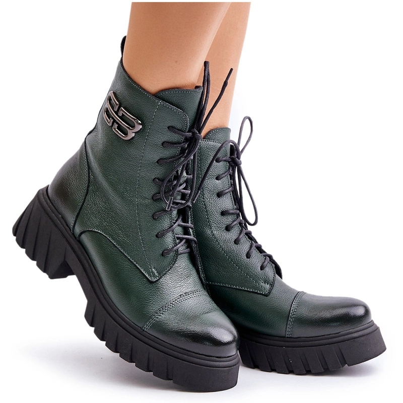 Kotníkové Boty Workery Zateplená Kůže Zazoo 60486 Tmavě Zelená 36