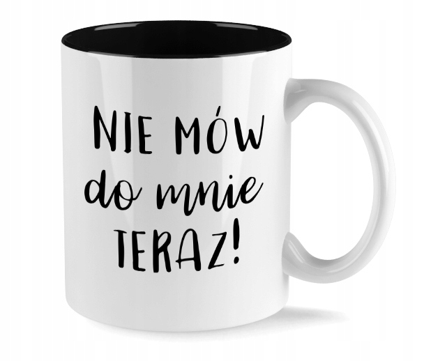 

Kubek Biały Wnętrze Czarne wzór Nie Mów Do Mnie 01