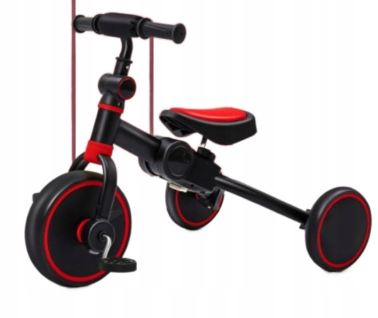 Rowerek Rower 2W1 Trójkołowy Dla Dzieci Na Pedały Czarno-czerwony Wiosna