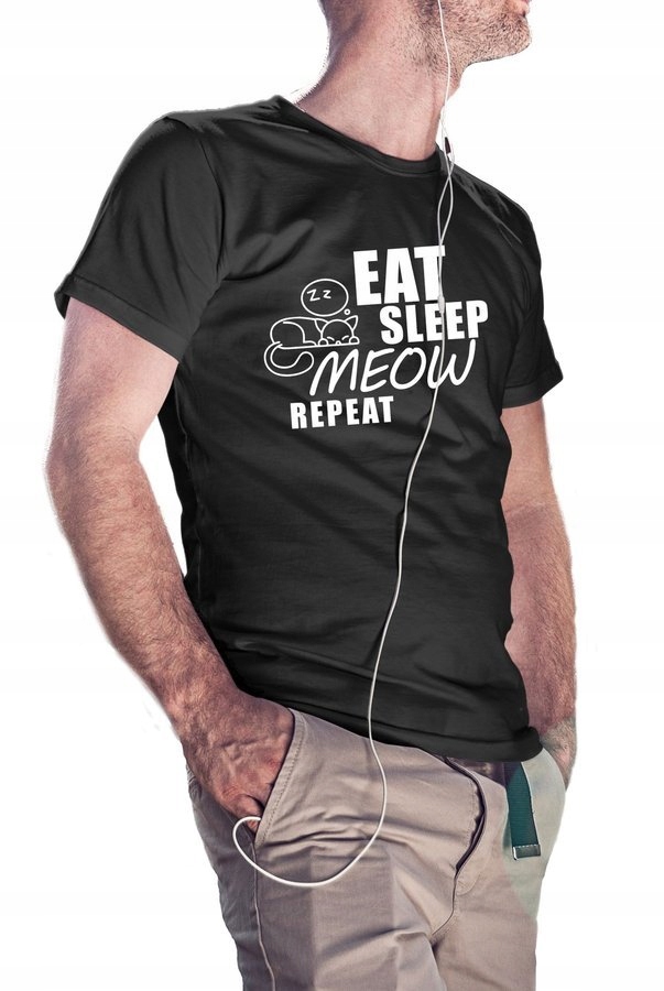 

Koszulka męska Eat Sleep Meow Repeat, czarna XL