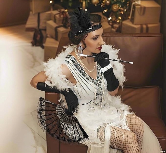AKCESORIA DAMSKIE RETRO STYL GATSBY PERŁY WACHLARZ PRZEBRANIE LATA XX 6 EL. EAN (GTIN) 7891387557491