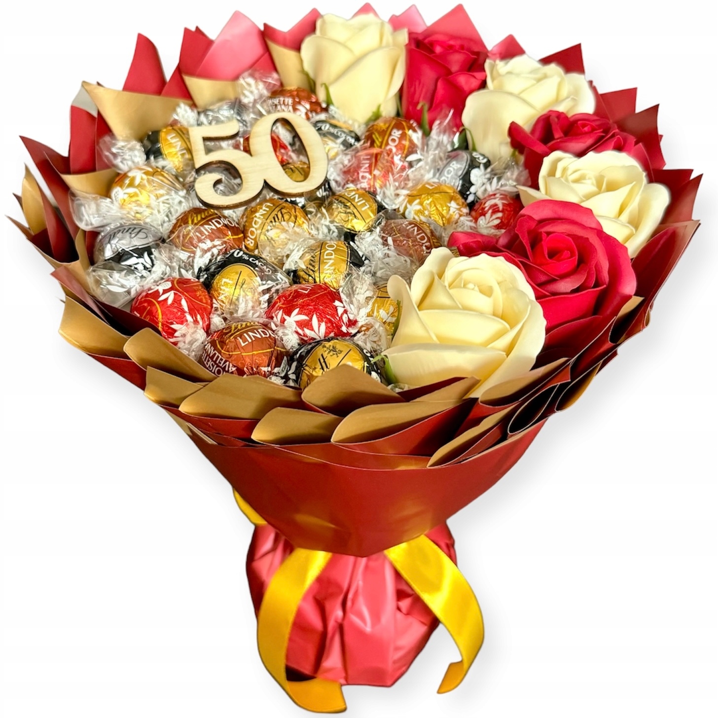 Słodki Bukiet Lindor Urodziny 40 45 50 55 60 65 70 75 Emerytura napis