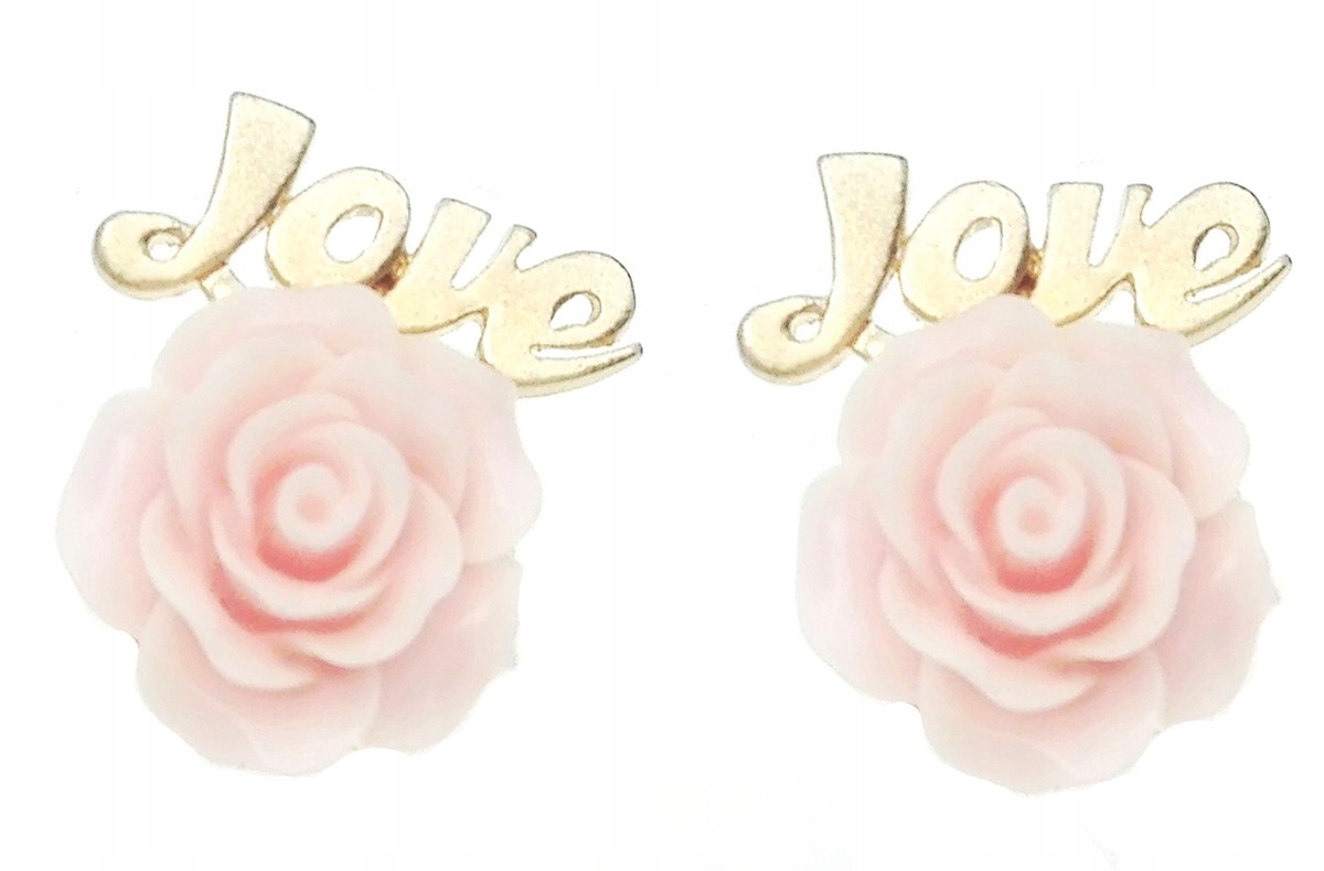 

Kolczyki złote miłość love róże jasnoróżowe