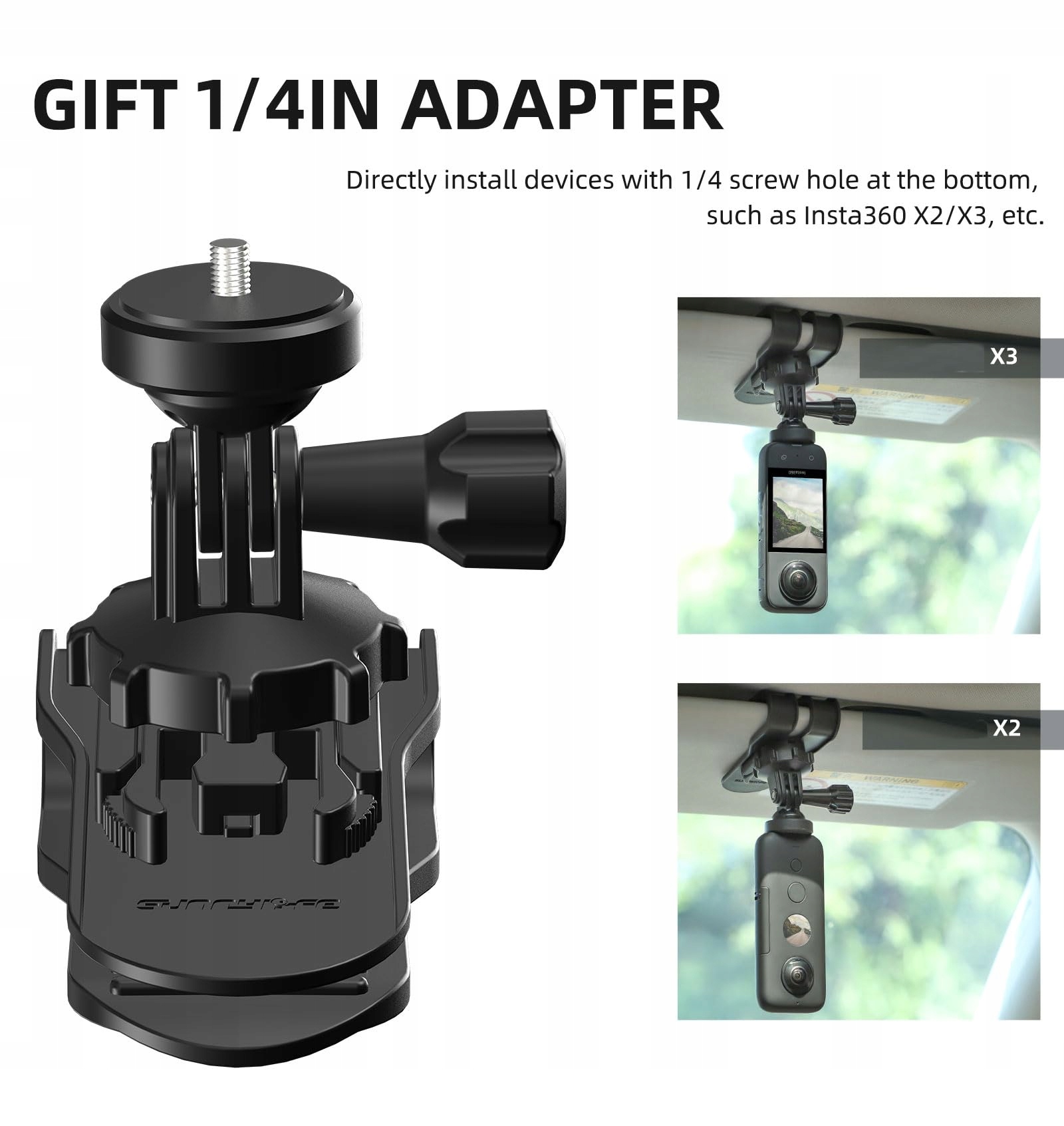 Uchwyt Clip Do Osłony Auta Do GoPro DJI Insta360 Kamer Sportowych LUPHOLUE — miniatura 3