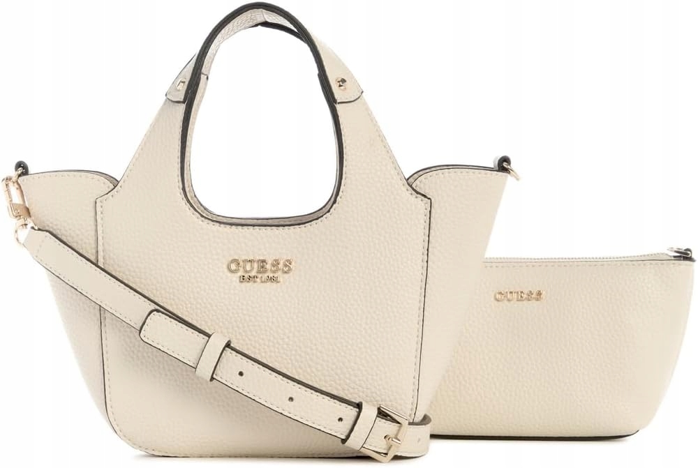 Guess Kabelka Kufřík Béžová Se Zlatým Logem A Páskem 27x8x16,5 Gnb