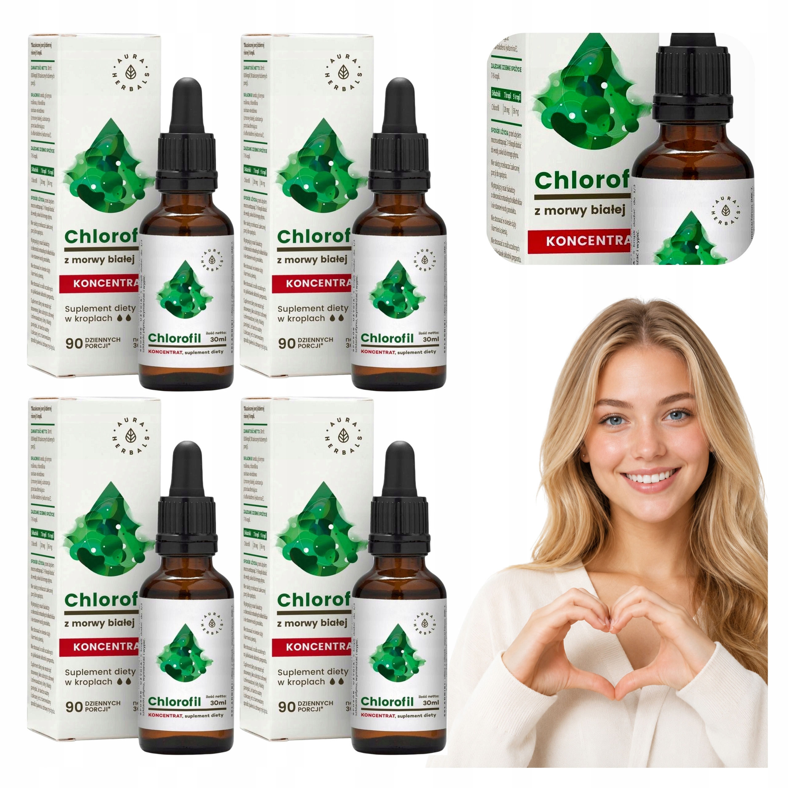4x Koncentrat Z Chlorofilem Aura Herbals Morwa Biała Krople 30 ml 36 mg