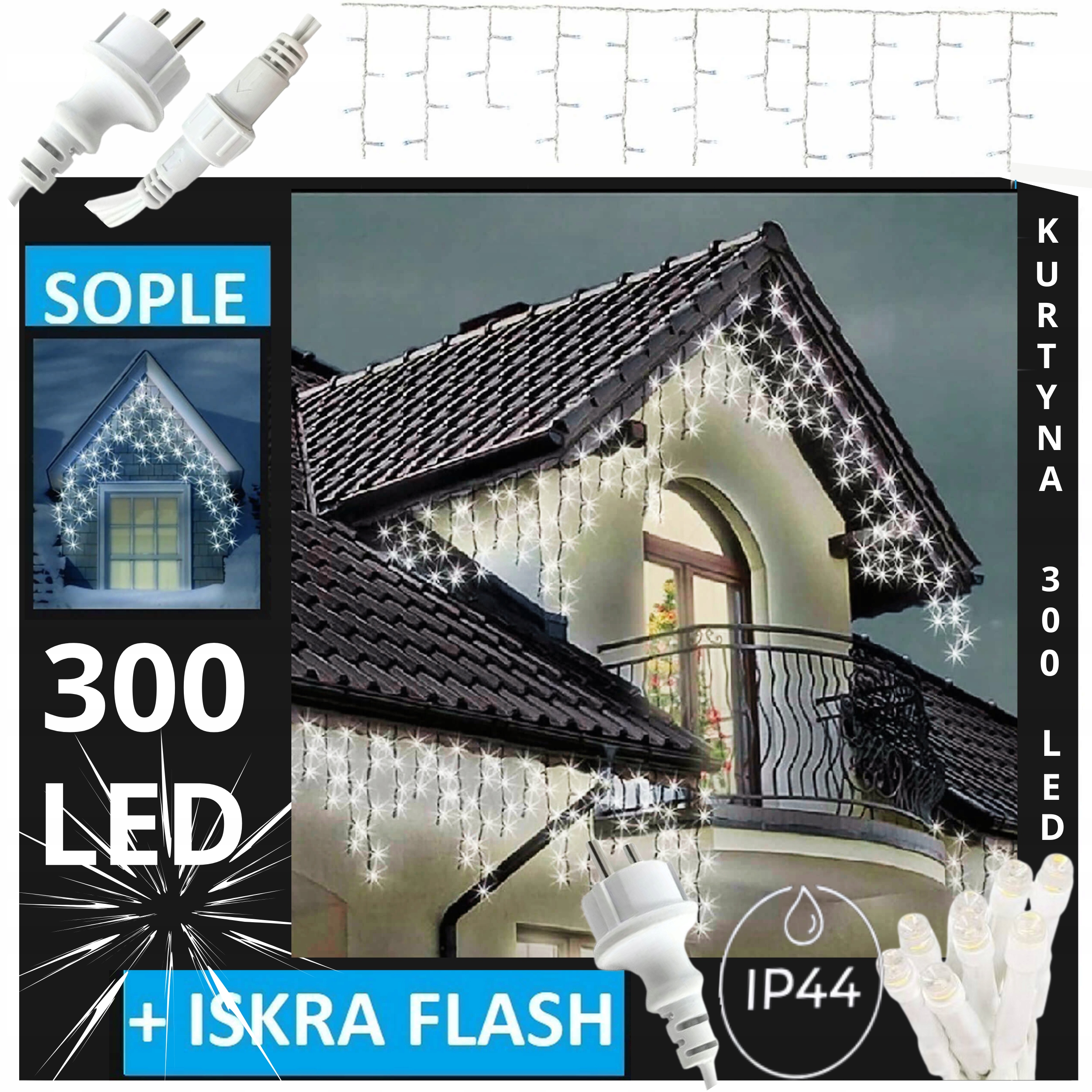 Sople Lampičky 300 Led 14,5M Vánoční světýlka Flash Bílé Studené