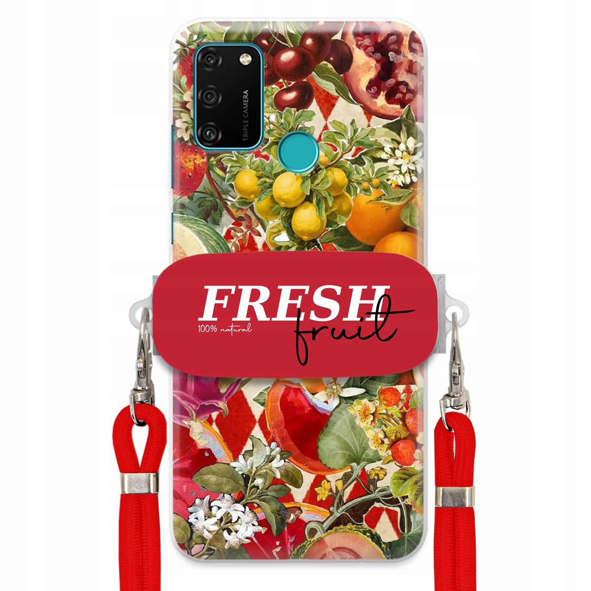 Pouzdro pro Huawei Honor Play 9A Červené Crossbody vodítko Držák Fresh Fruit