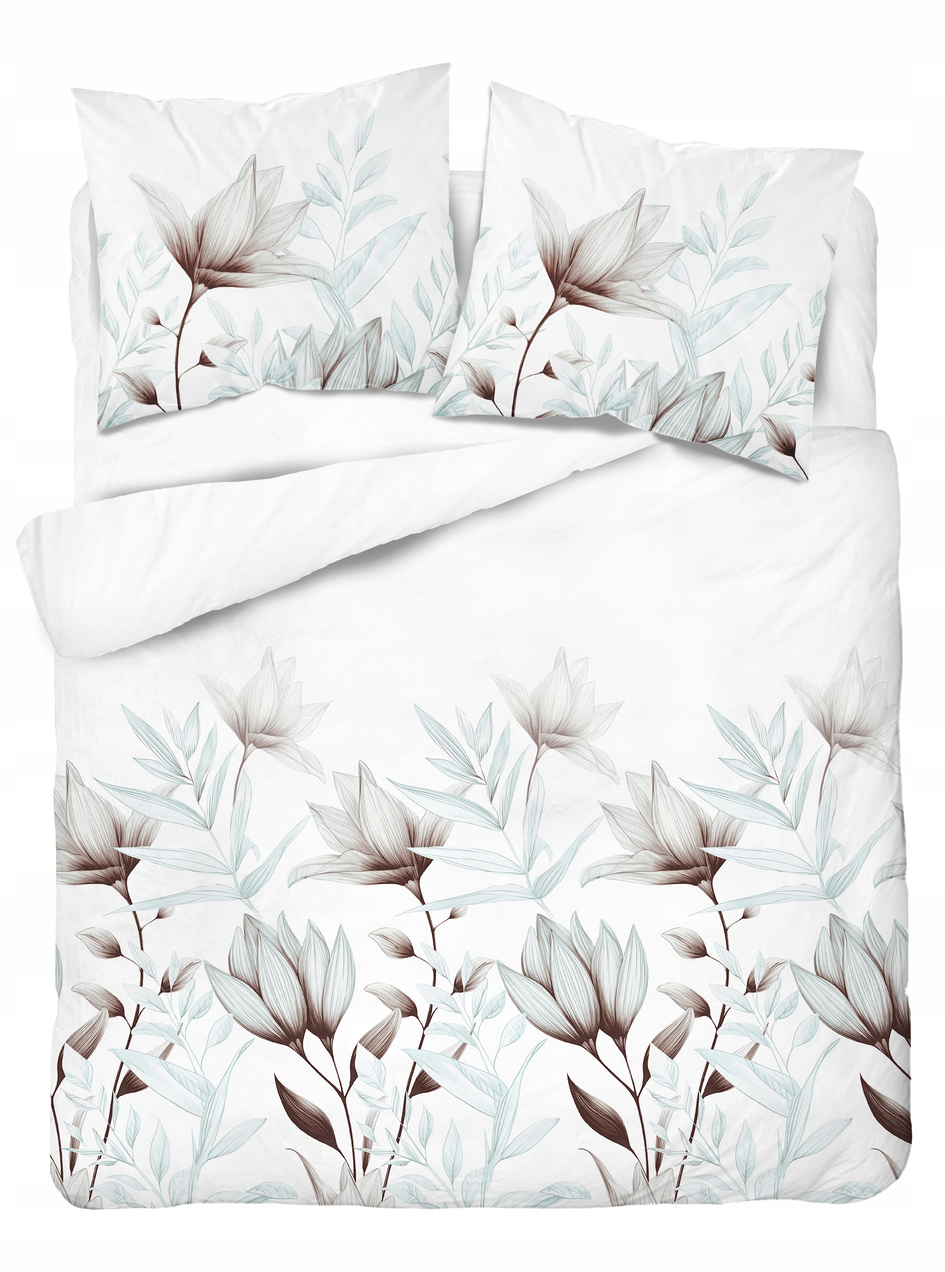 pościel bawełniana 220x200 miętowe kwiaty na jasnym tle