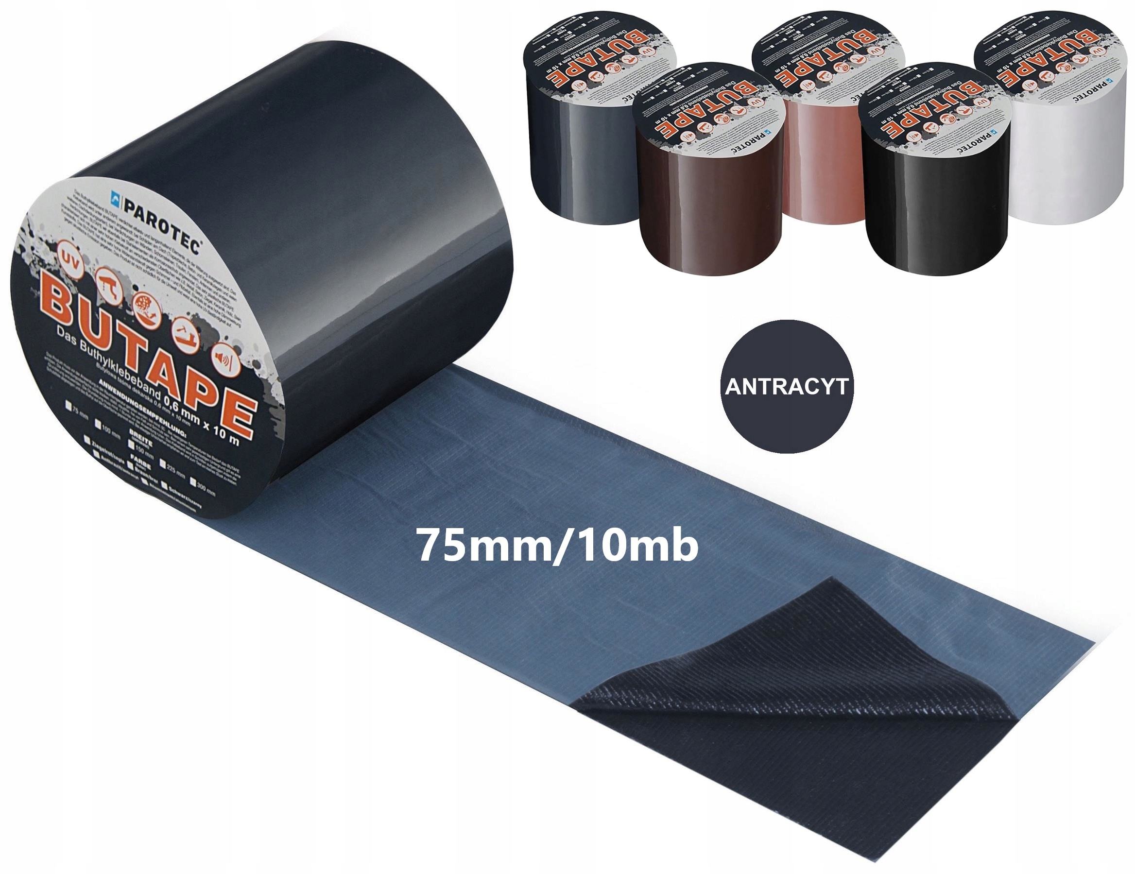 PAROTEC BUTAPE BUTYLOWA TAŚMA DEKARSKA 75mm x 10mb ANTRACYT BUTYL 7,5cm