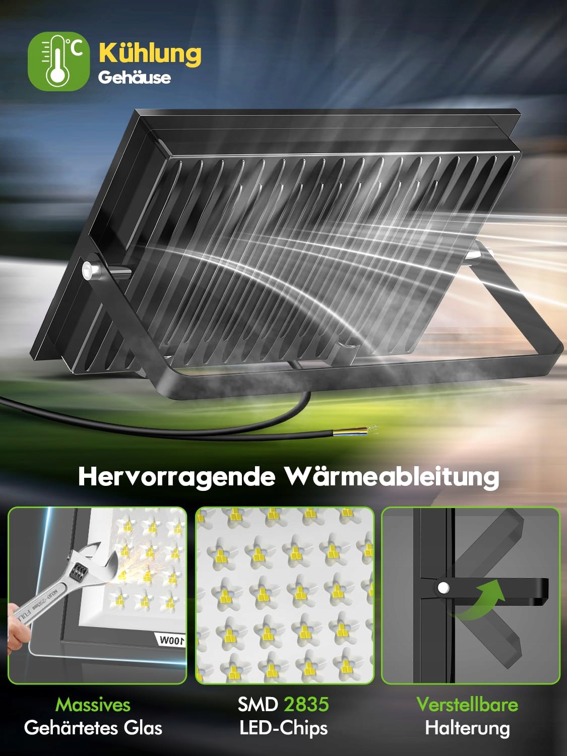LITGLOBE LED Reflektor Zewnętrzny 100W 2 Sztuki Superjasny IP66 Ogród — miniatura 5