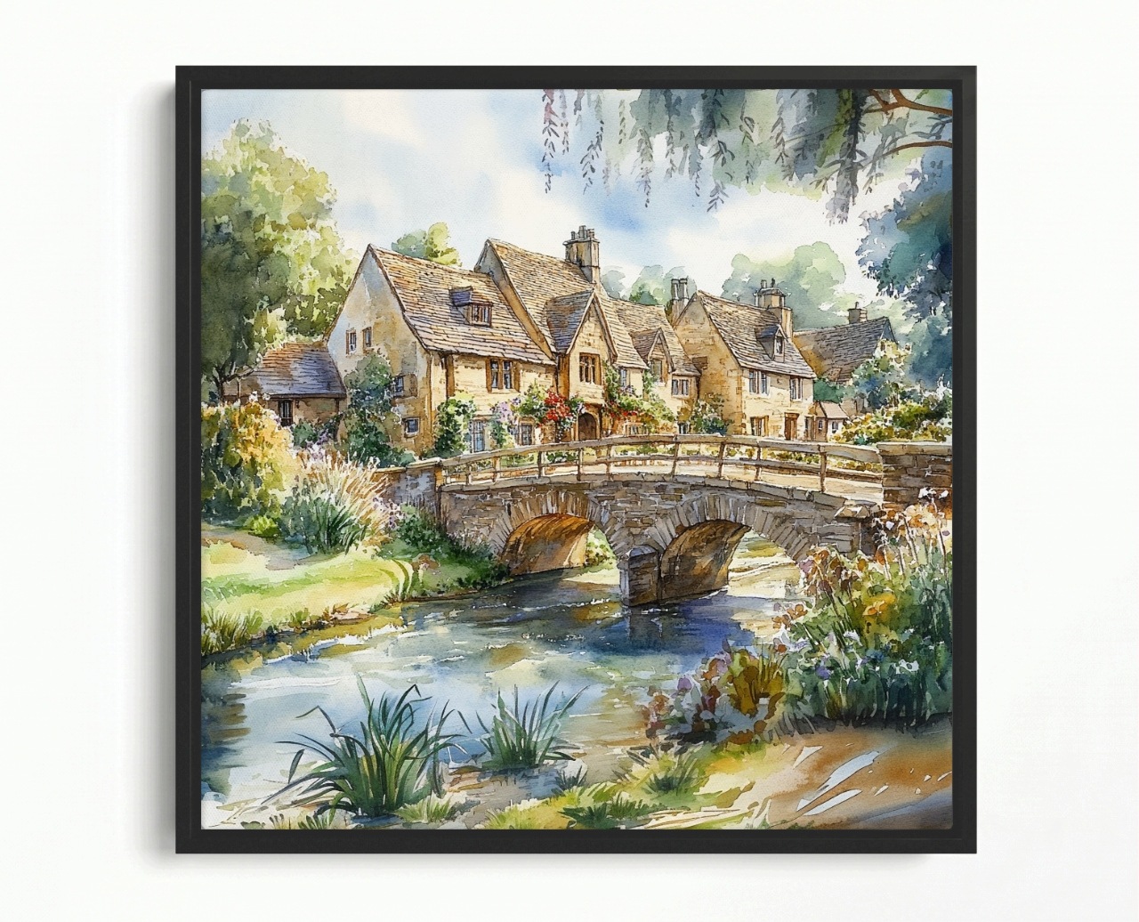 Obraz Rám Americký Box Městečko Anglie Cotswolds Vesnice Most Domy 50x50