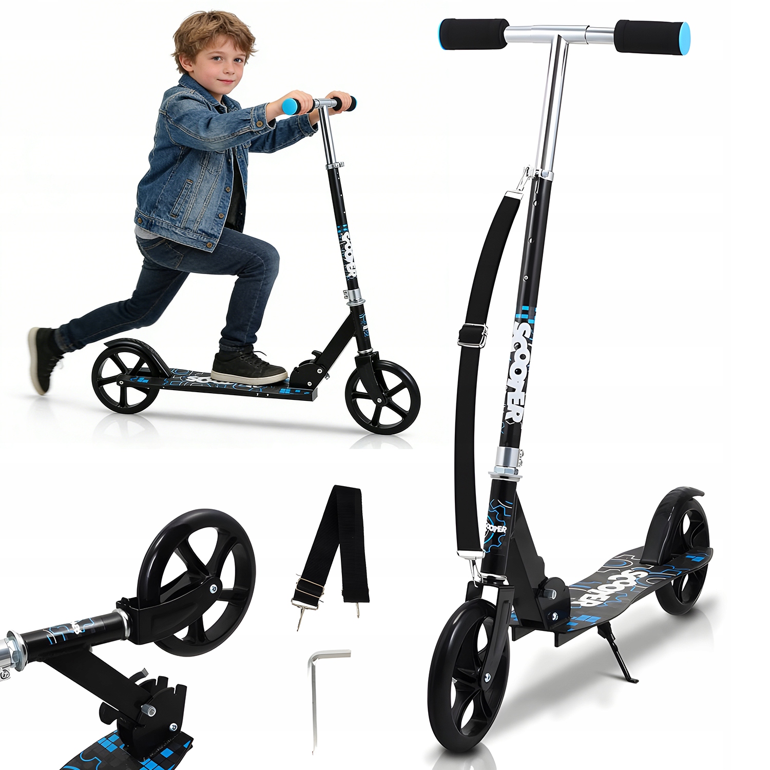 Lekka Hulajnoga Dziecięca Czarna Z Regulowaną Kierownicą