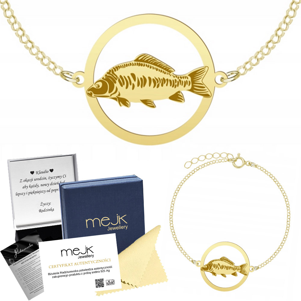 Zlatý náramek s kaprem 925 Řetízek Šperky Dárek Gravírování Bonus