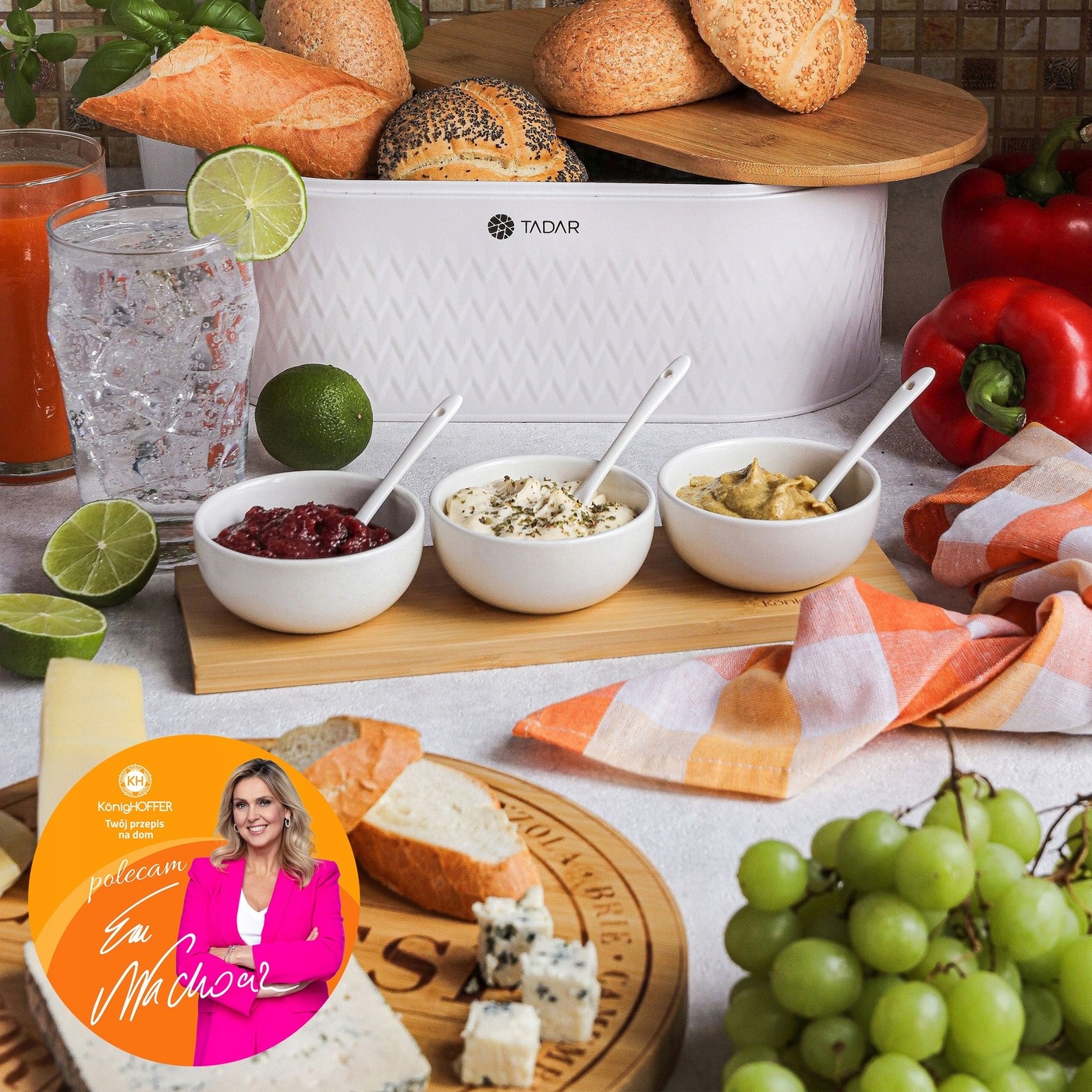 3+3 zestaw MISECZKI DO DIPÓW białe ŁYŻECZKI +deska Marka Konighoffer