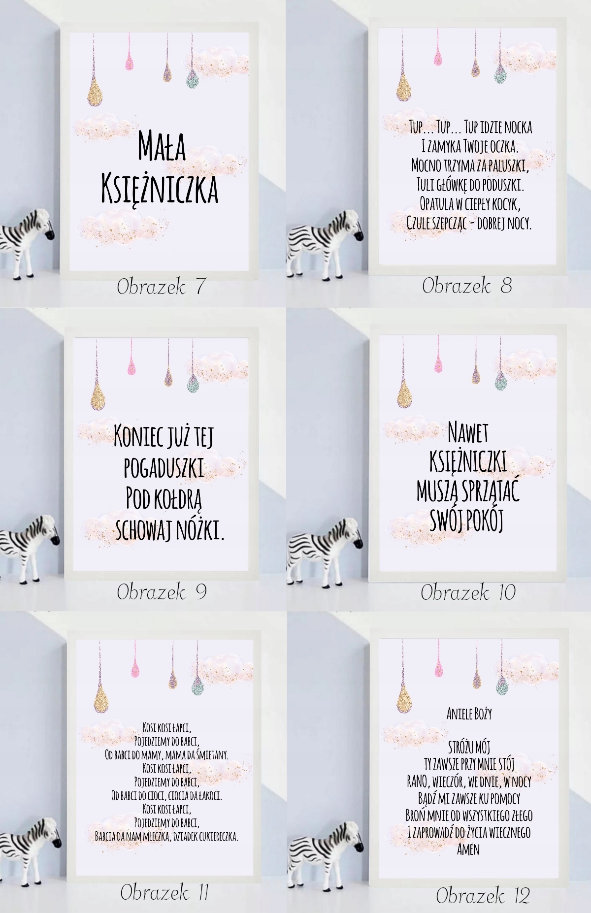 Zestaw 3 plakatów, obrazków, jednorożec 30x40cm Długość 40 cm