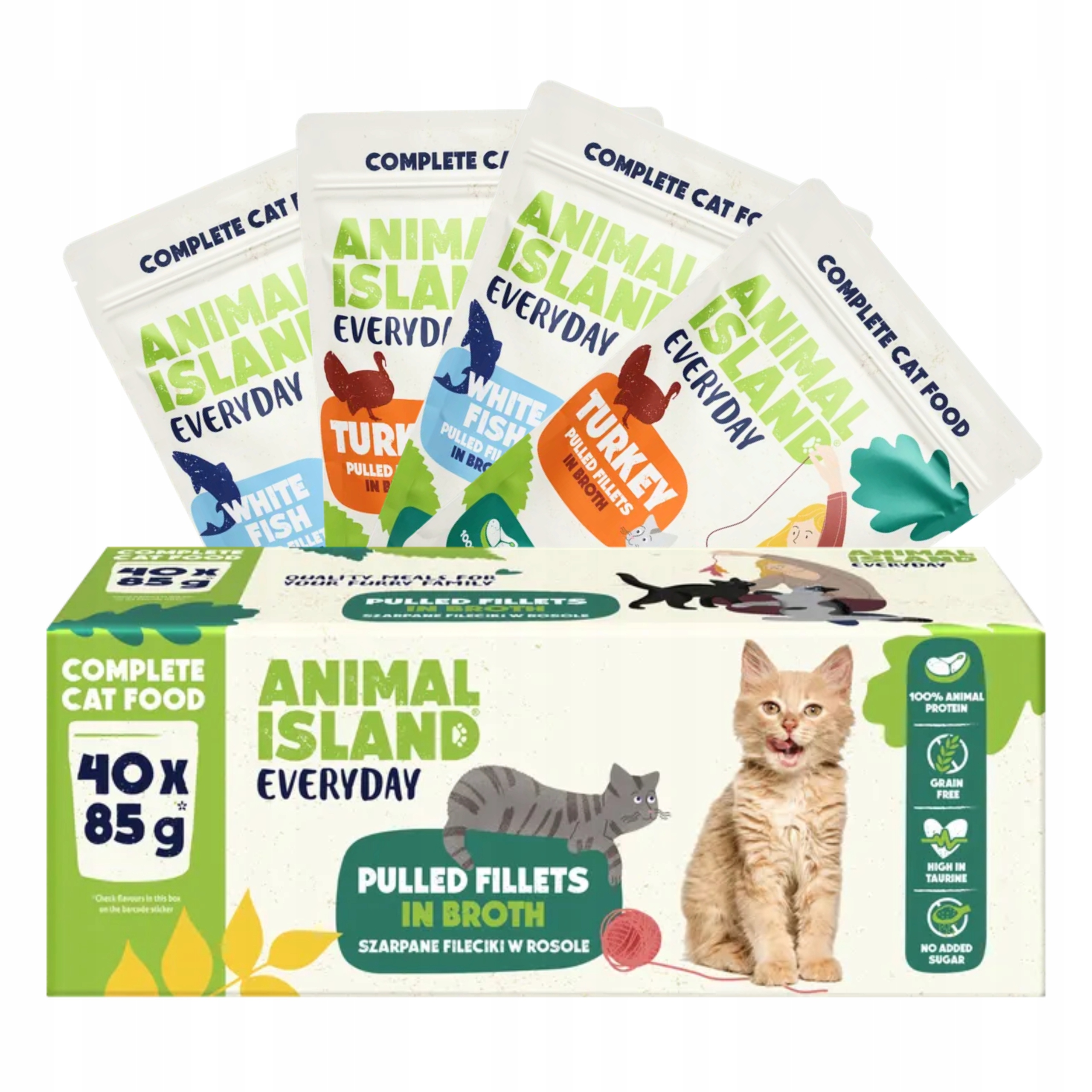 Animal Island Karma mokra dla kota Everyday Indyk i Biała ryba 40x85g