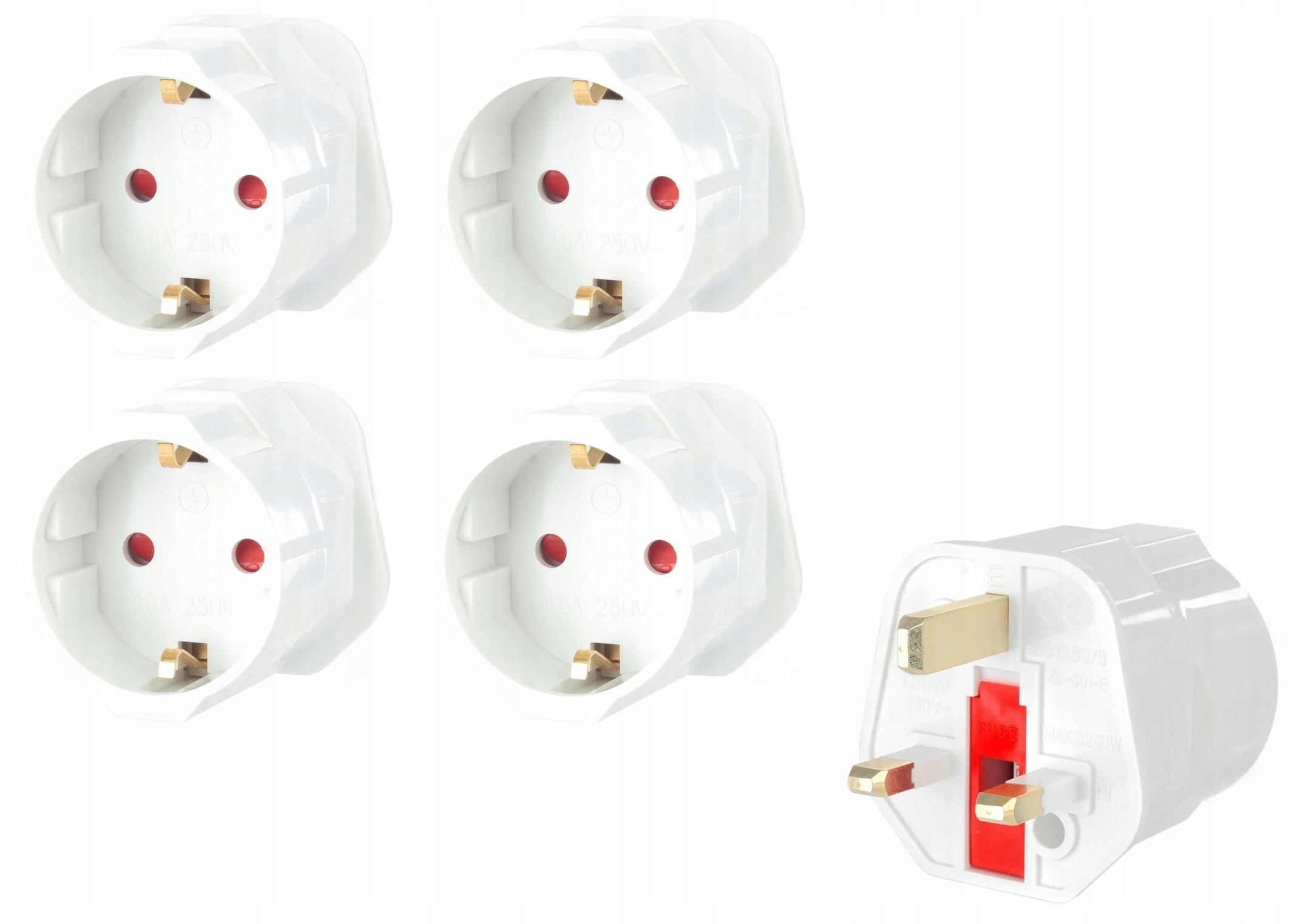 

4x Adapter Wtyczek Polska/eu Anglia Uk Bezpiecznik