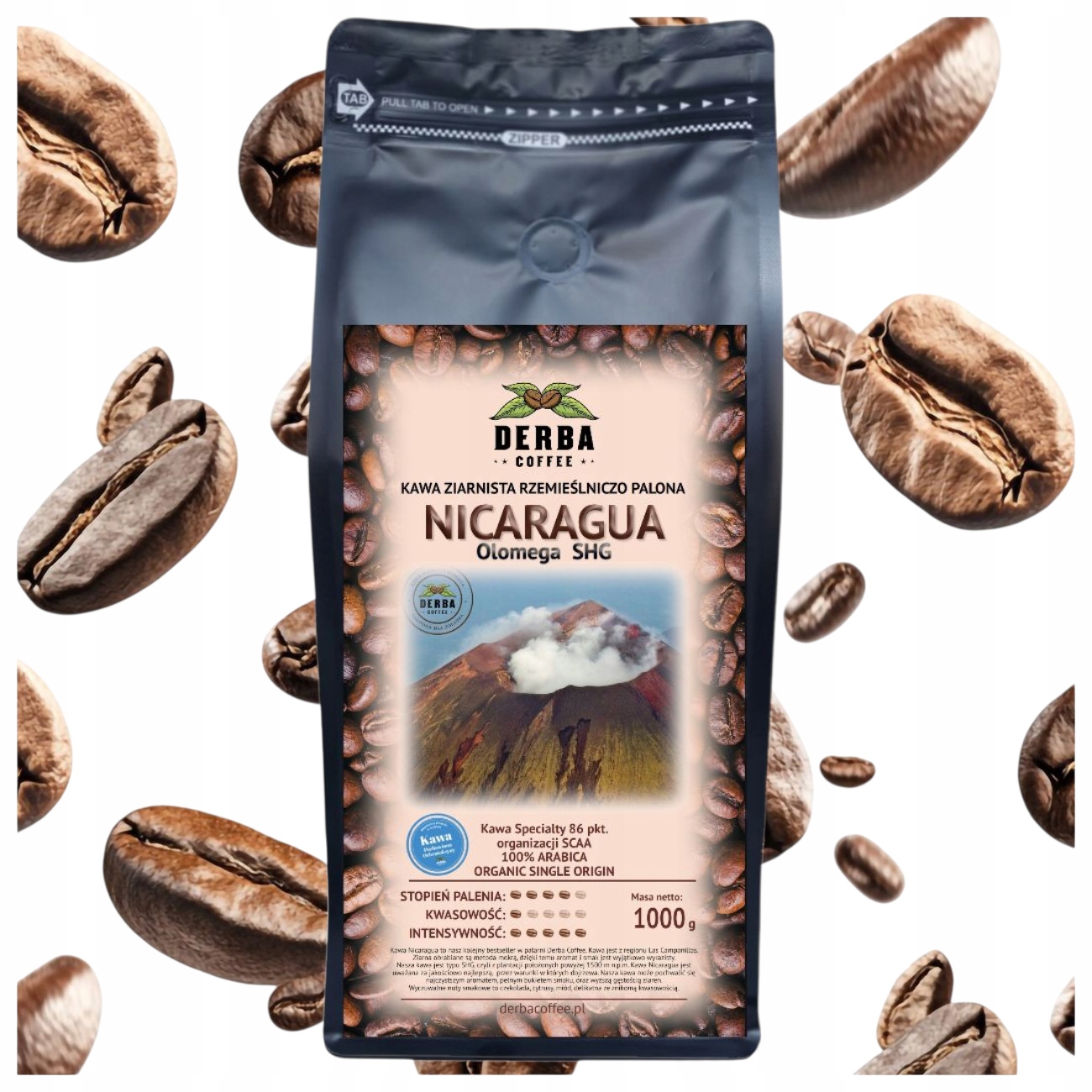 Kawa Nicaragua niskodrażniąca 1kg ziarnista 100% Arabika Specialty Olomega
