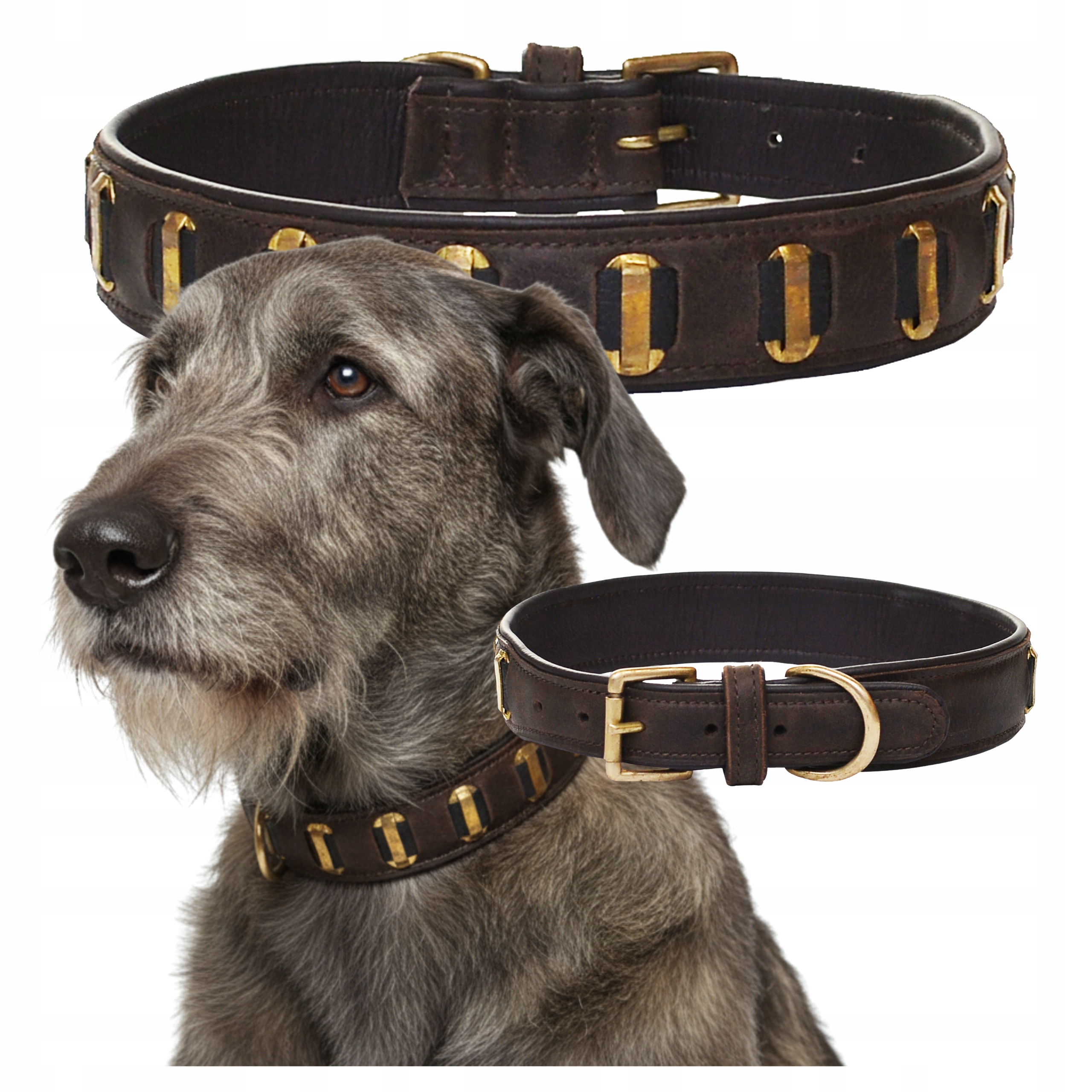 Kožený Obojek pro Velkého Psa XL Bronz Patina 75 cm Extra Silná Šitá