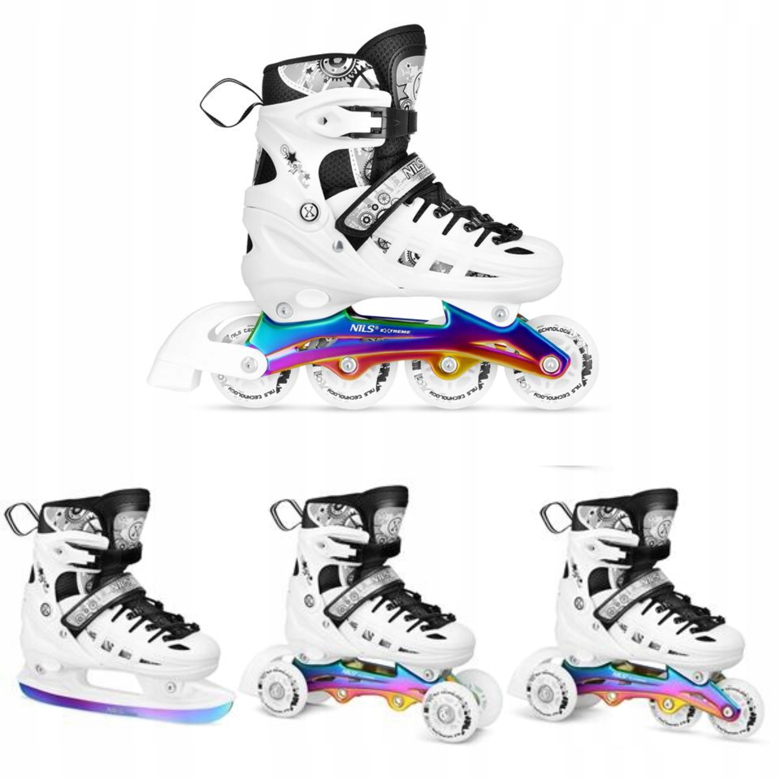 Brusle 2v1 4v1 Led Bílé S hokejovou bruslí Velikost L 39-42 Nils Extreme