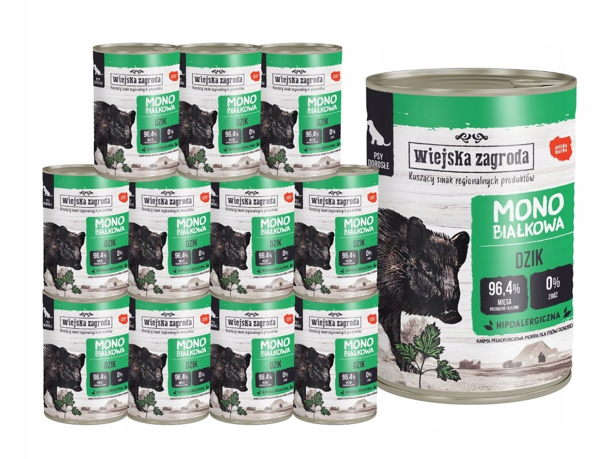 Wiejska Zagroda Karma mokra dla psa Monobiałkowa Dzik 12x400g