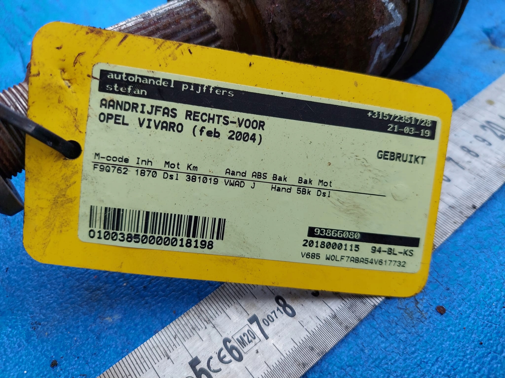 semi-axis VIVARO 2004 R 1.9 CDTI right