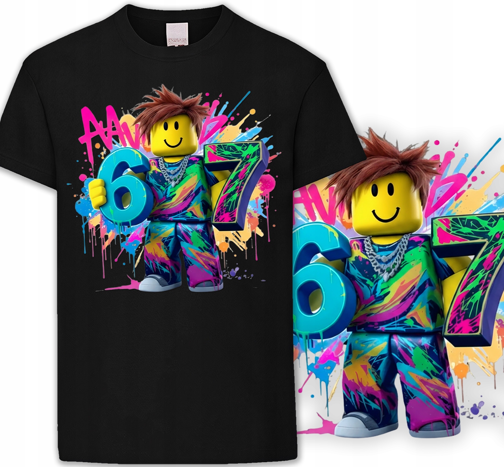 Koszulka dziecięca Six Seven 67 Brainrot Boy Roblox czarna