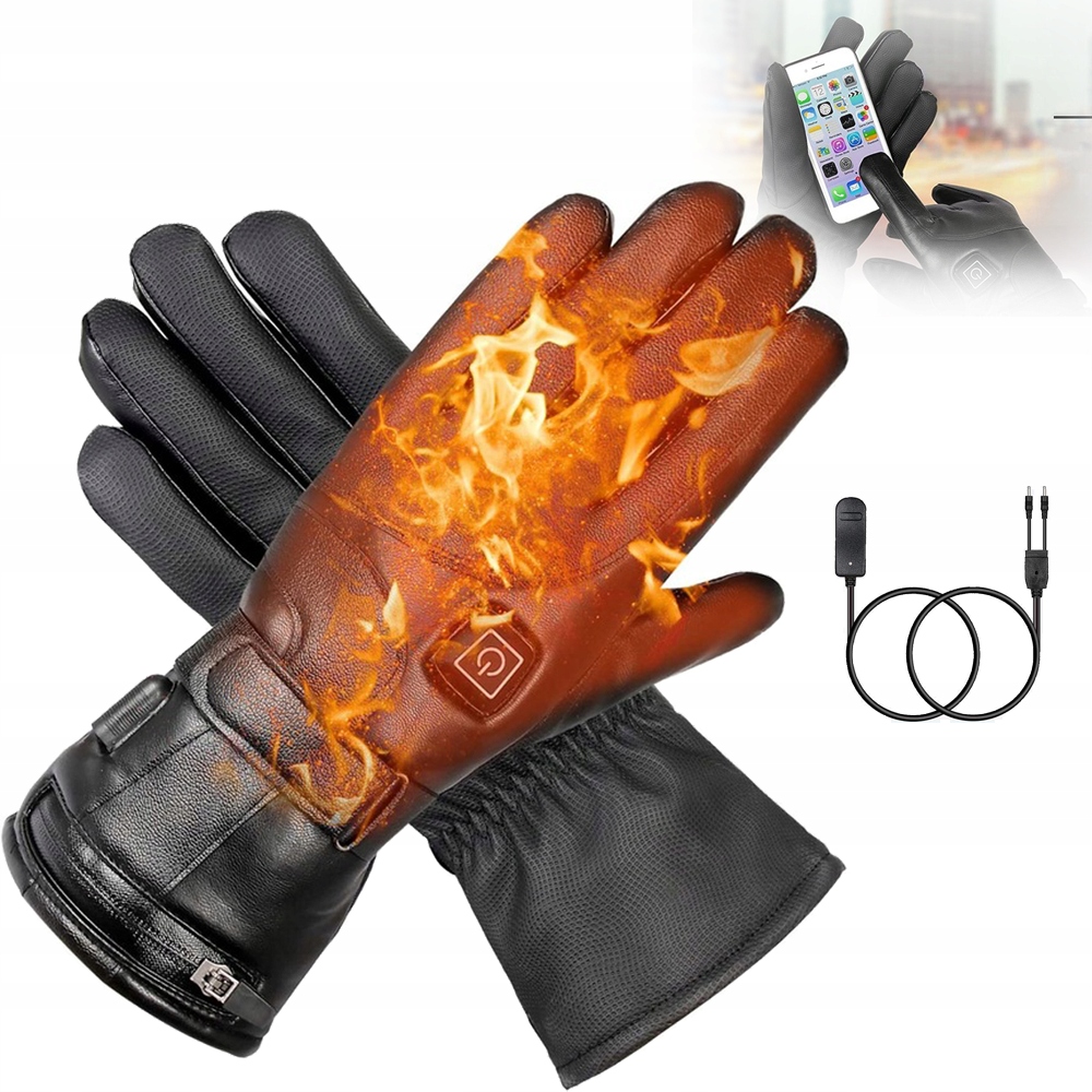 Vyhřívané Kožené Rukavice, Dotykový Displej, Držte Se V Zimě V Teple