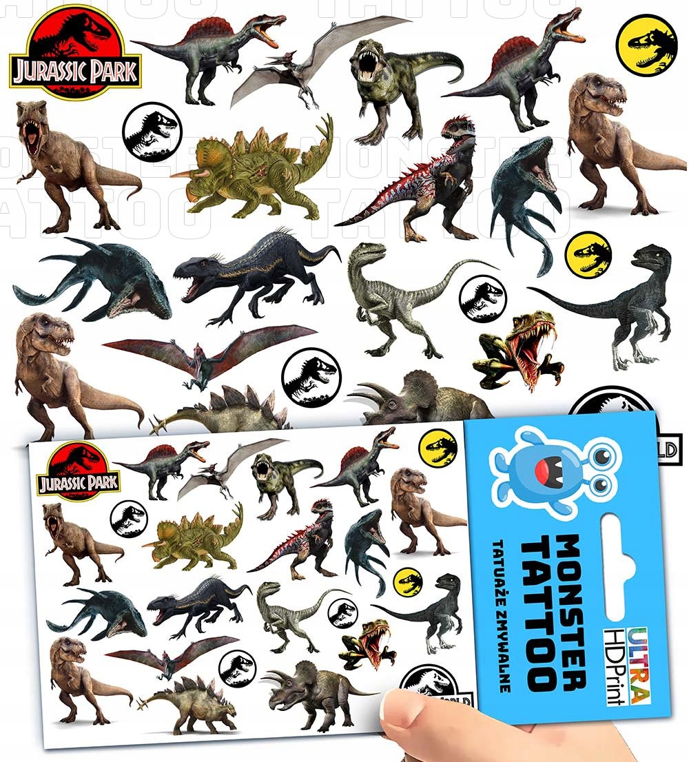 TATUAŻE ZMYWALNE TYMCZASOWE DLA DZIECI DZIECIĘCE JURASSIC WZORY ORYGINALNE