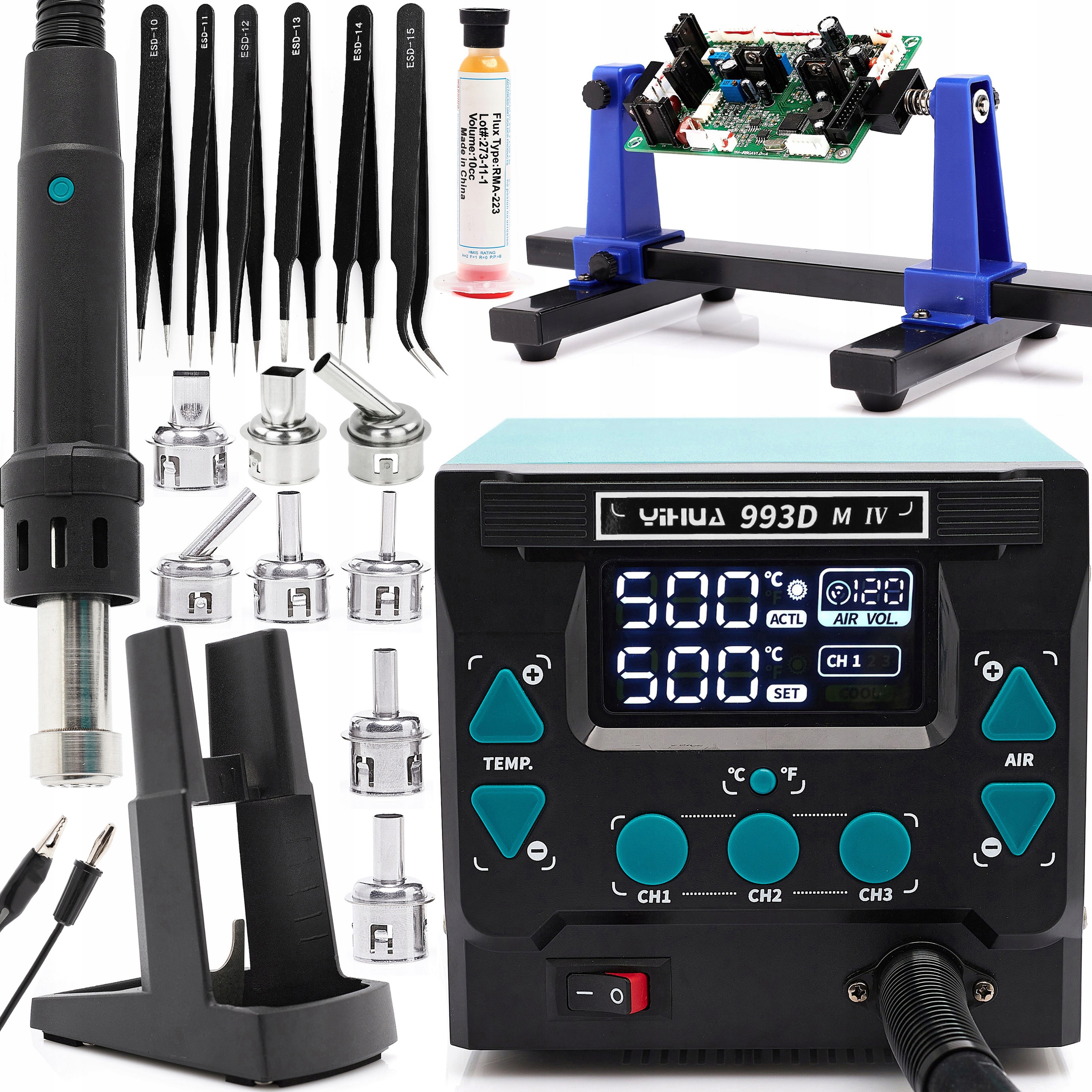 Pájecí Stanice Horkovzdušná Svářečka Hot Air Yihua 993 DM-IV 8 Trysek