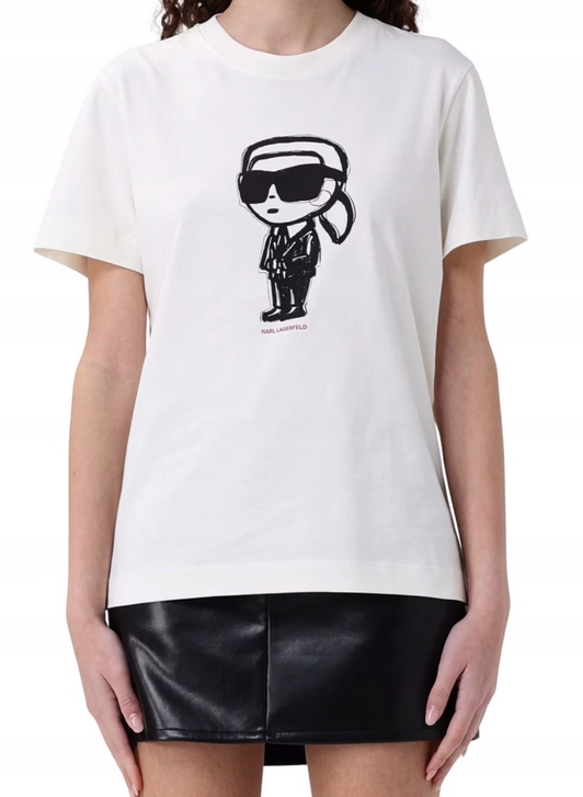Karl Lagerfeld Tričko Ikon Sketch A1W17126 krémové vel. S