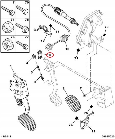 SPINKA PEDAŁU SPRZĘGŁA BERLINGO PARTNER -08 ORYG Typ samochodu Samochody dostawcze Samochody osobowe