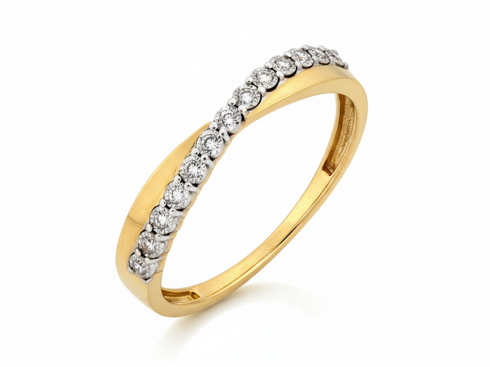 Prstýnek ze zlata 585 jemný propletený s brilianty 0,072 ct r16