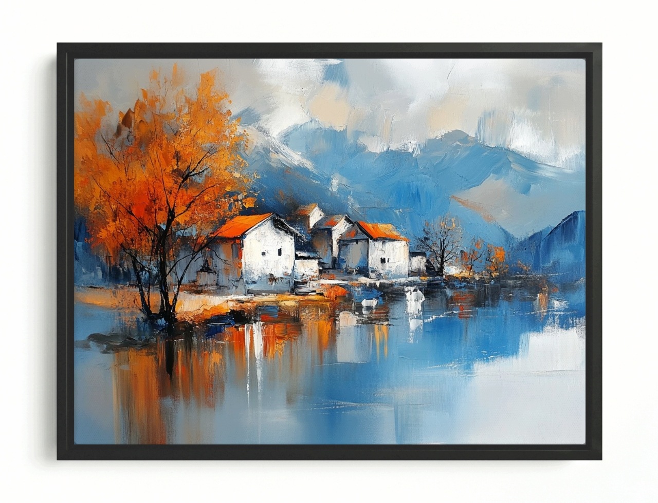 Obraz Rám Americký Box Krajina Hory Jezero Městečko Vesnice Podzim 100x75
