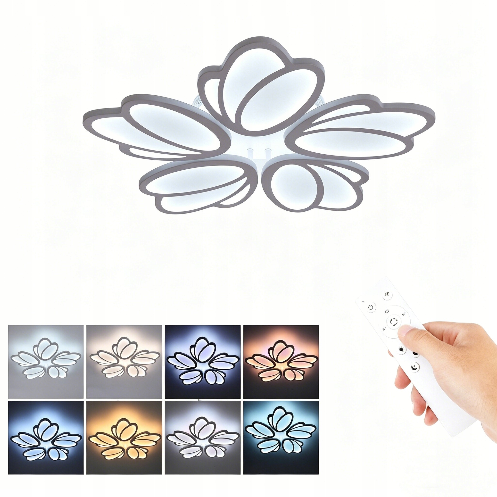 Plafon LED RGB w kształcie kwiatka, ściemniany, LED z pilotem